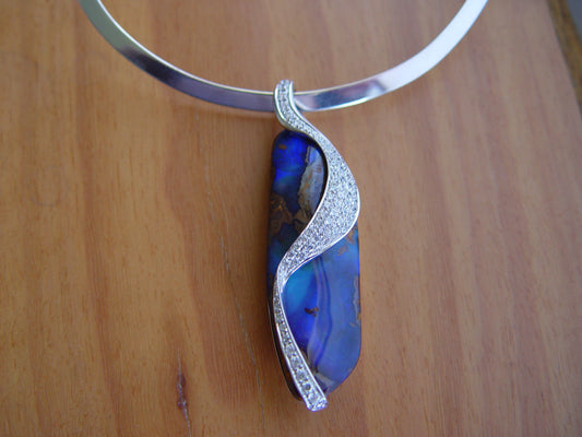 Solid Natural Boulder Opal Pendant set in Silver